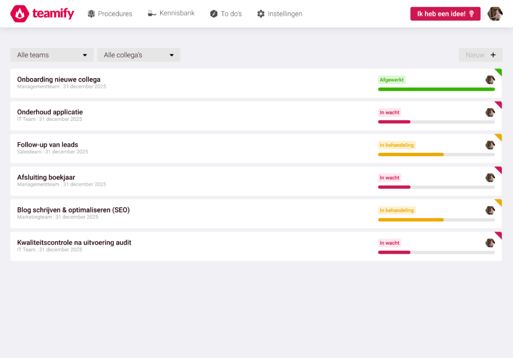 Taken, to do's en checklists opstellen in Teamify helpt om kennis praktisch toe te passen.